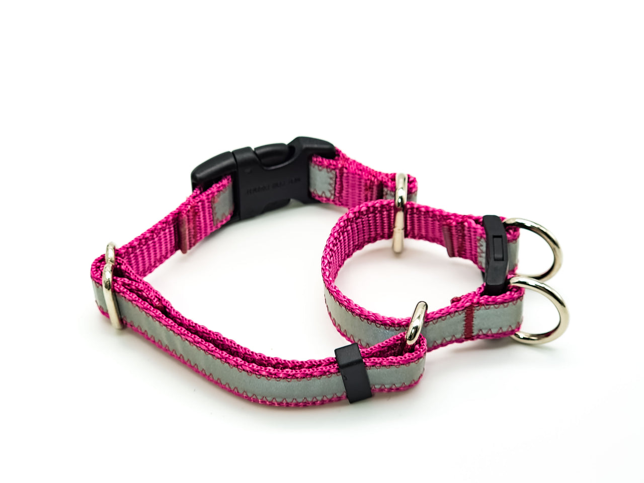 Semi-Breakaway Quick Release Martingale | Reflective rose pink | Medium 12.5"-16" in 3/4" wide