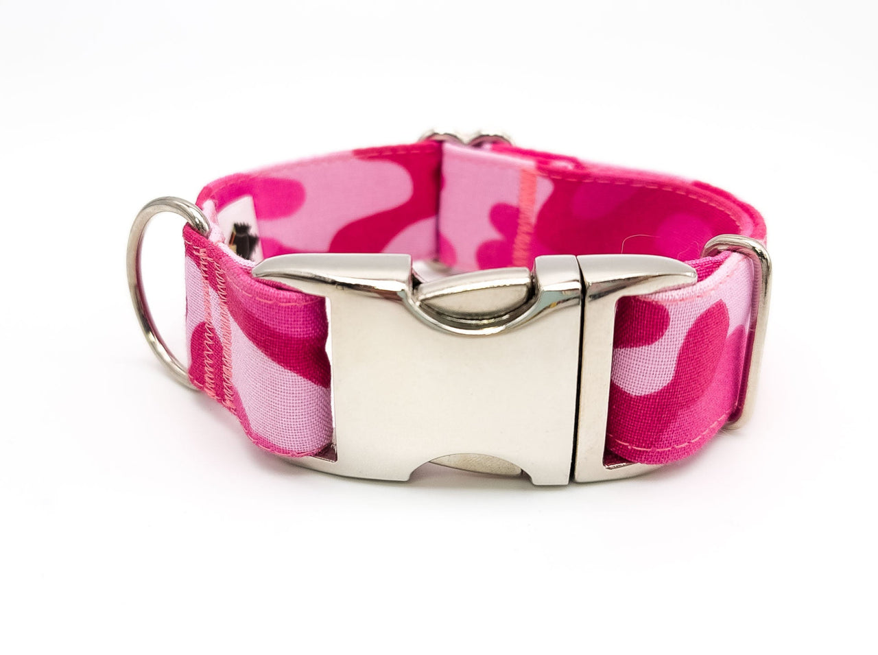 Pink Camo | Cotton Fabric | Flat Side Release Collar | WIDE Small 9"-12" in 1" wide