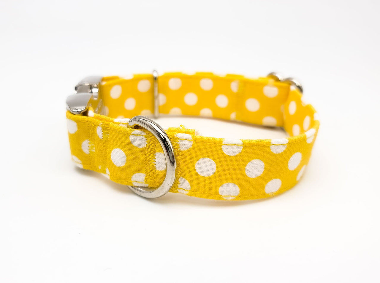 Sunny Yellow Polka Dots | Cotton Fabric | Flat Side Release Collar | Small 9"-13" in 3/4" wide