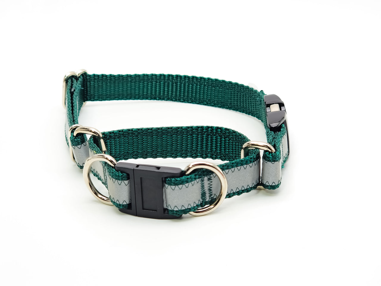 Semi-Breakaway Quick Release Martingale | Reflective emerald | Large 16"-20" in 3/4" wide