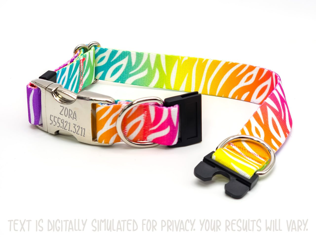 BREAKAWAY Personalized "Zebra" Neon Rainbow Dog Collar