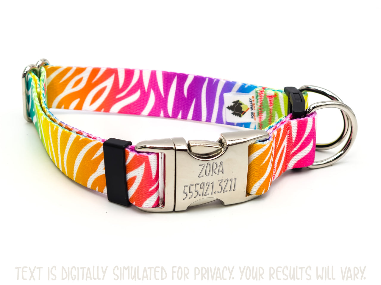 BREAKAWAY Personalized "Zebra" Neon Rainbow Dog Collar