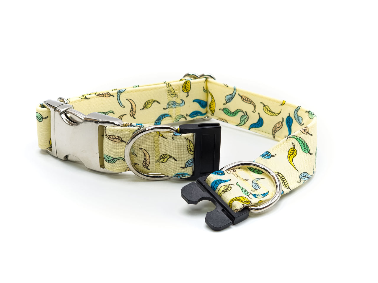 Leaves on Yellow BreakAway Dog Collar | Cotton Fabric