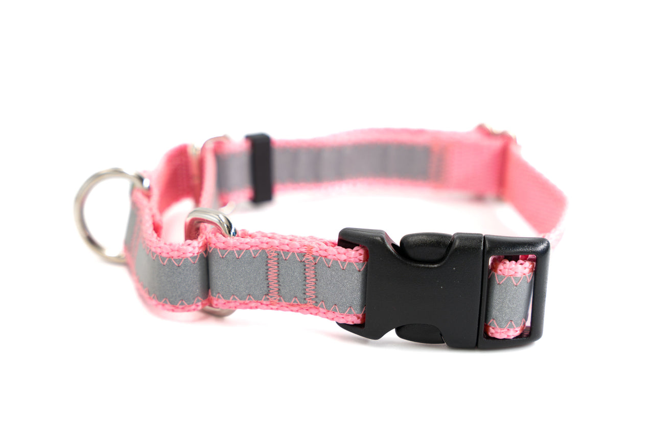 Reflective Light Pink Quick Release Martingale - Medium 13"-17 | 3/4" wide | plastic buckle