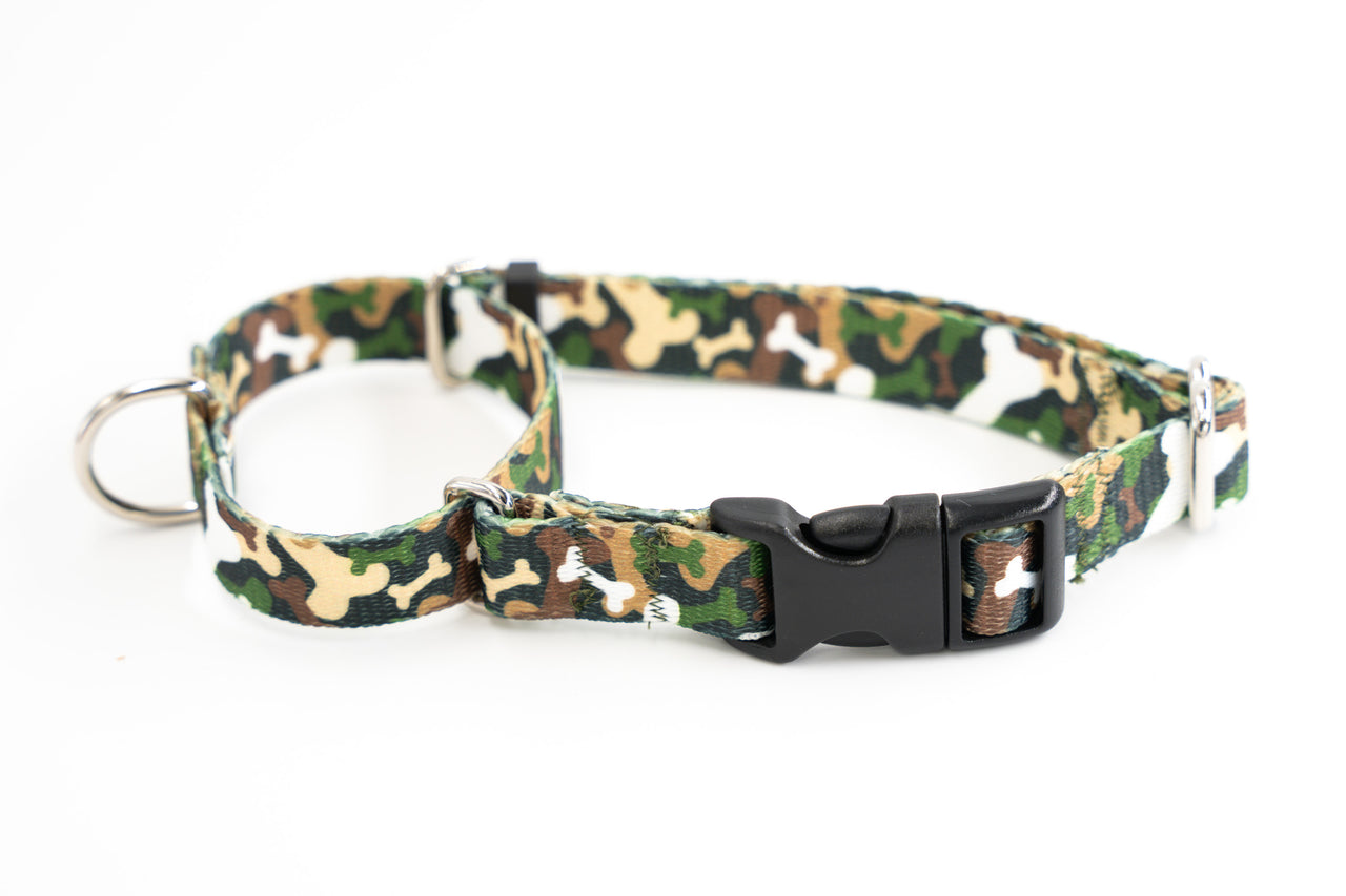 Green 'Bones' Camouflage Quick Release Martingale - Small 12-16" | 5/8" wide | plastic buckle