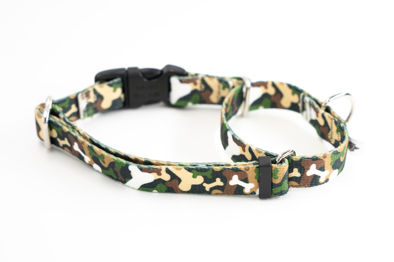 Green 'Bones' Camouflage Quick Release Martingale - Small 12-16" | 5/8" wide | plastic buckle
