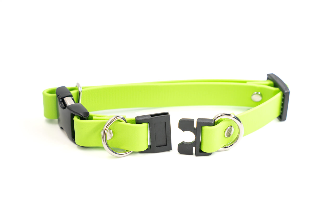 BREAKAWAY | Waterproof Biothane | Lime Green | Medium 12"-18" | 3/4" wide | black metal buckle