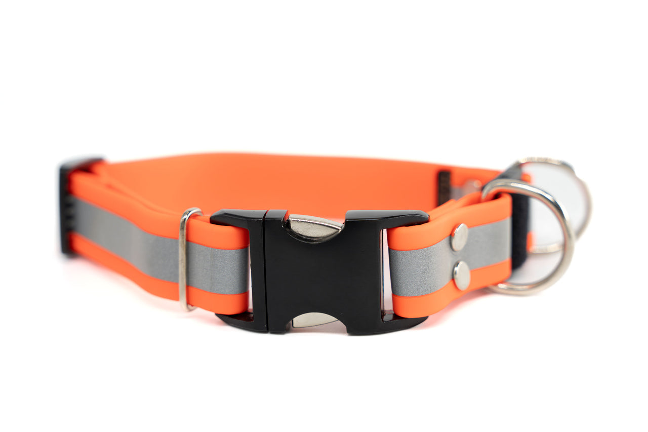 BREAKAWAY | Waterproof Biothane | Reflective Orange | Medium 12-18" | 1" wide | black metal buckle