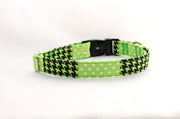 Lime Green & Black Houndstooth & Dots Adjustable Dog Collar - Fox Valley Pet Wear