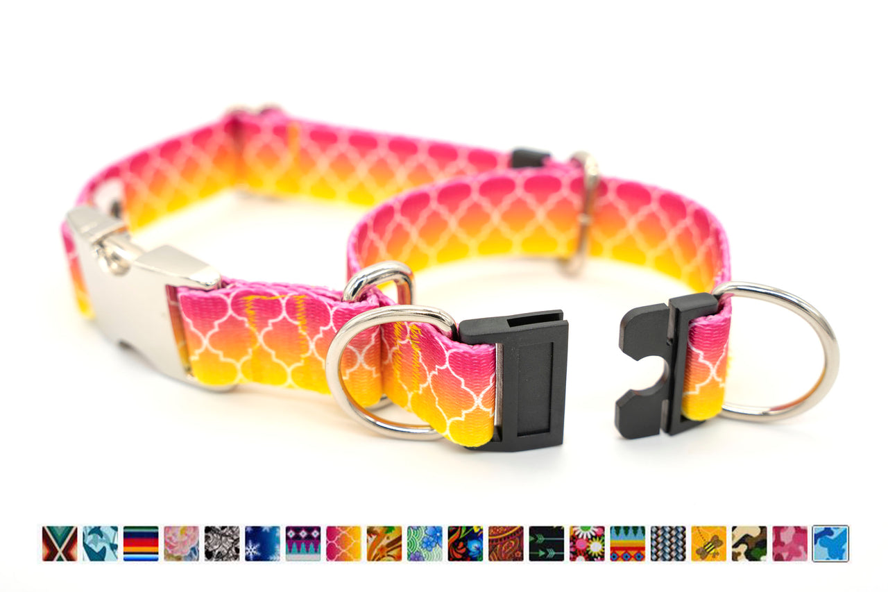 Patterned Webbing SEMI-BREAKAWAY Quick Release Martingale Dog Collar | 20 Prints | 4 widths - Fox Valley Pet Wear