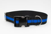 Thin Blue Line Dog Collar - flat buckle, martingale, breakaway - Fox Valley Dog Collars