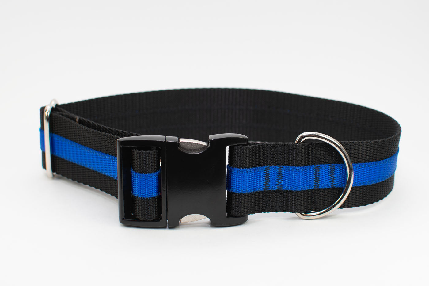 Thin Blue Line Dog Collar - flat buckle, martingale, breakaway - Fox Valley Dog Collars