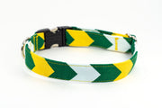 Titletown Green & Gold Chevron adjustable dog collar, 3 sizes - Fox Valley Dog Collars