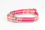 Pink and Yellow Plaid adjustable dog collar, small - Fox Valley Dog Collars