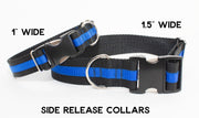 Thin Blue Line Dog Collar - flat buckle, martingale, breakaway - Fox Valley Dog Collars