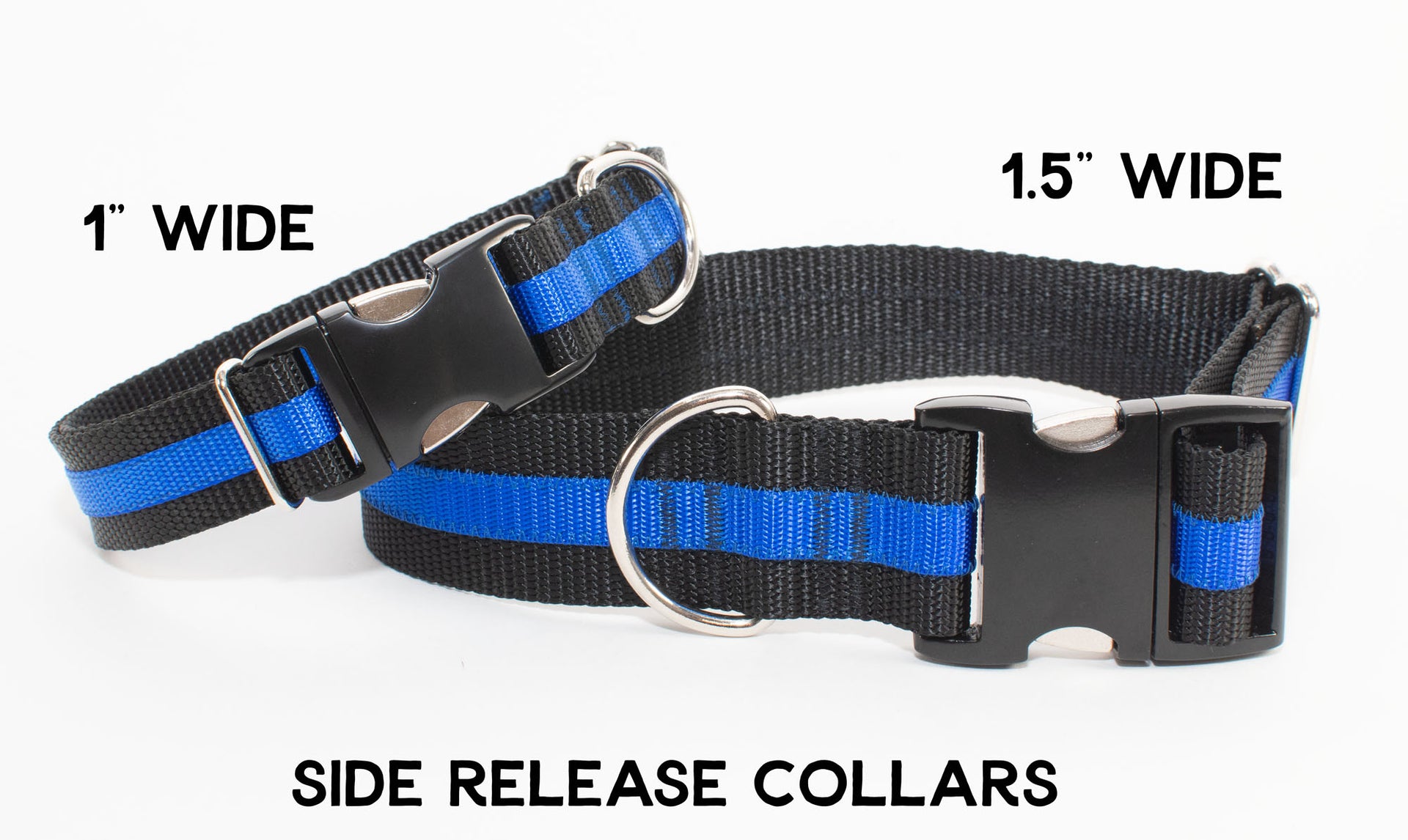 Thin Blue Line Dog Collar - flat buckle, martingale, breakaway - Fox Valley Dog Collars