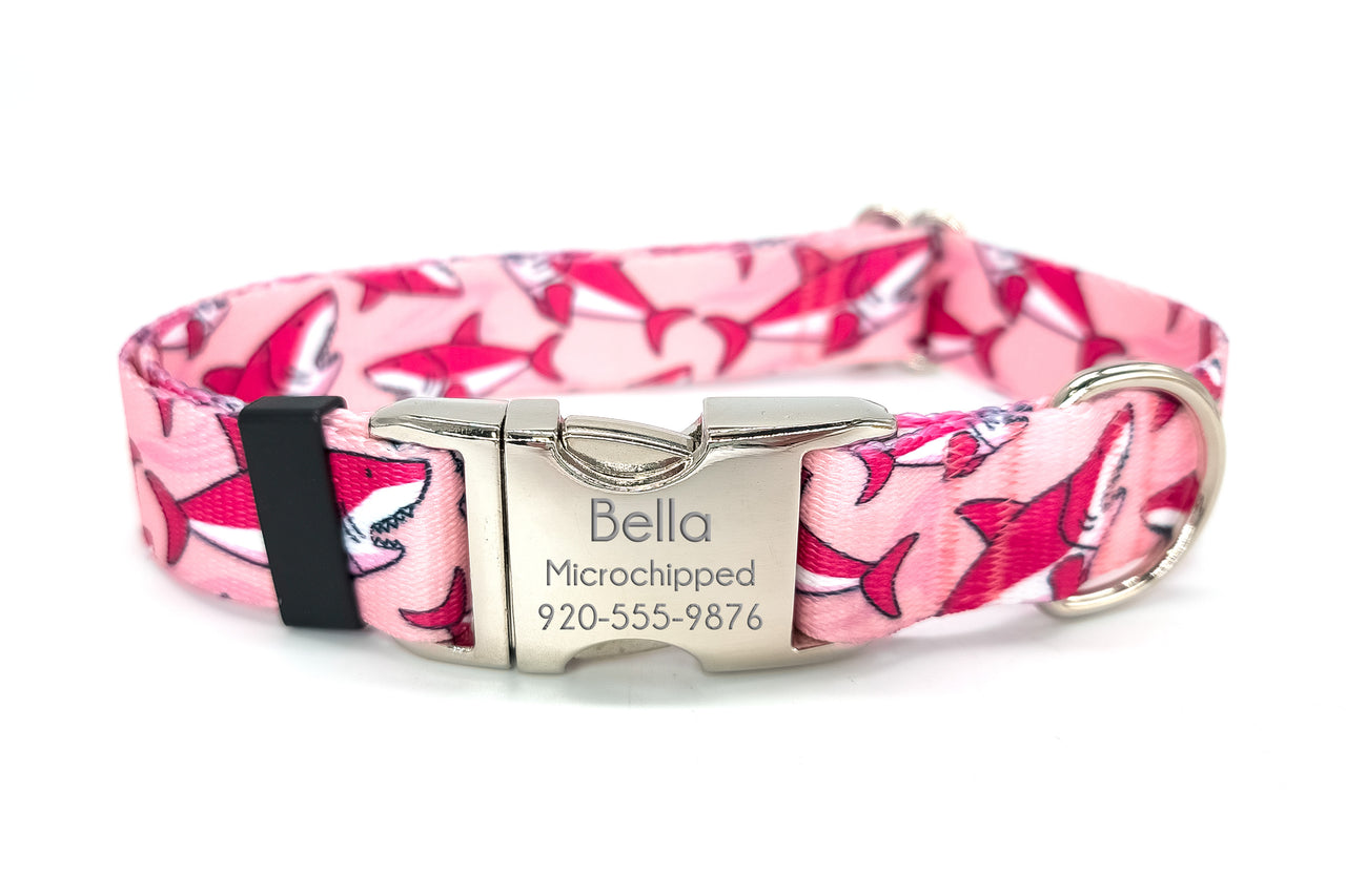 Pink Sharks | Flat Side Release Collar | Large 14"-23" in 1" wide