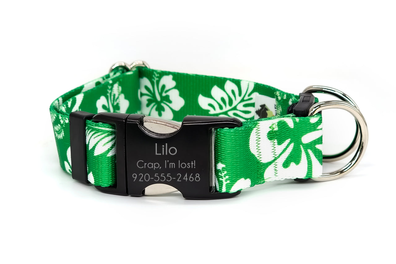 BREAKAWAY Personalized "Hawaiian" kelly green safety Dog Collar