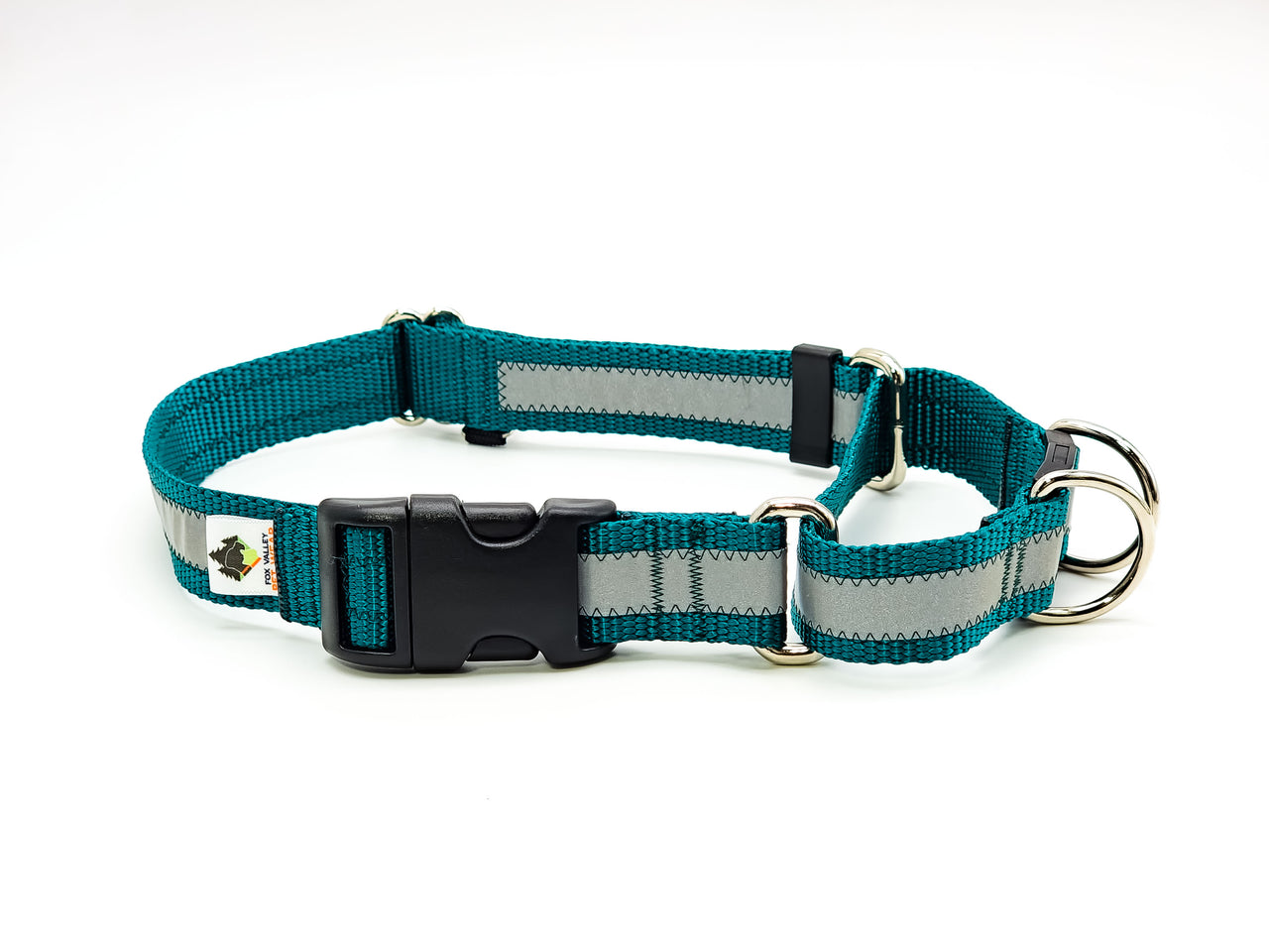 Semi-Breakaway Quick Release Martingale | Reflective teal | Extra Large 19"-25" in 1" wide