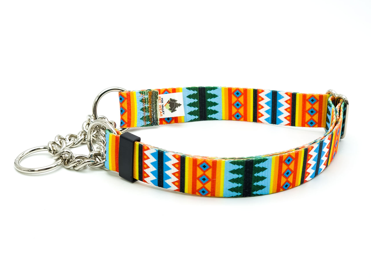 Southern Pines | printed webbing | Chain Martingale | Large 16"-24" in 1" wide