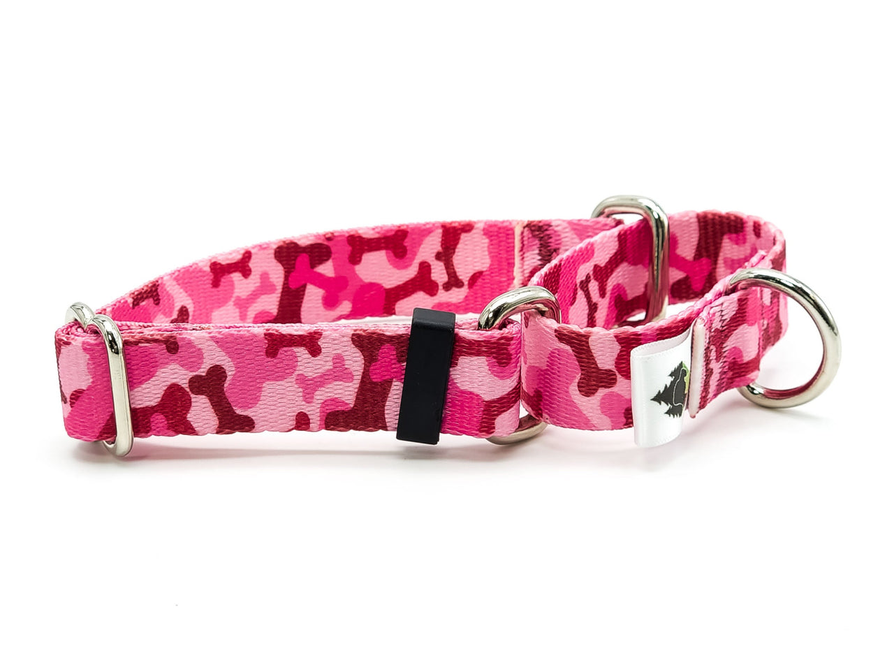 Pink Bones Camo | printed webbing Martingale - Small 9"-12" in 3/4" wide