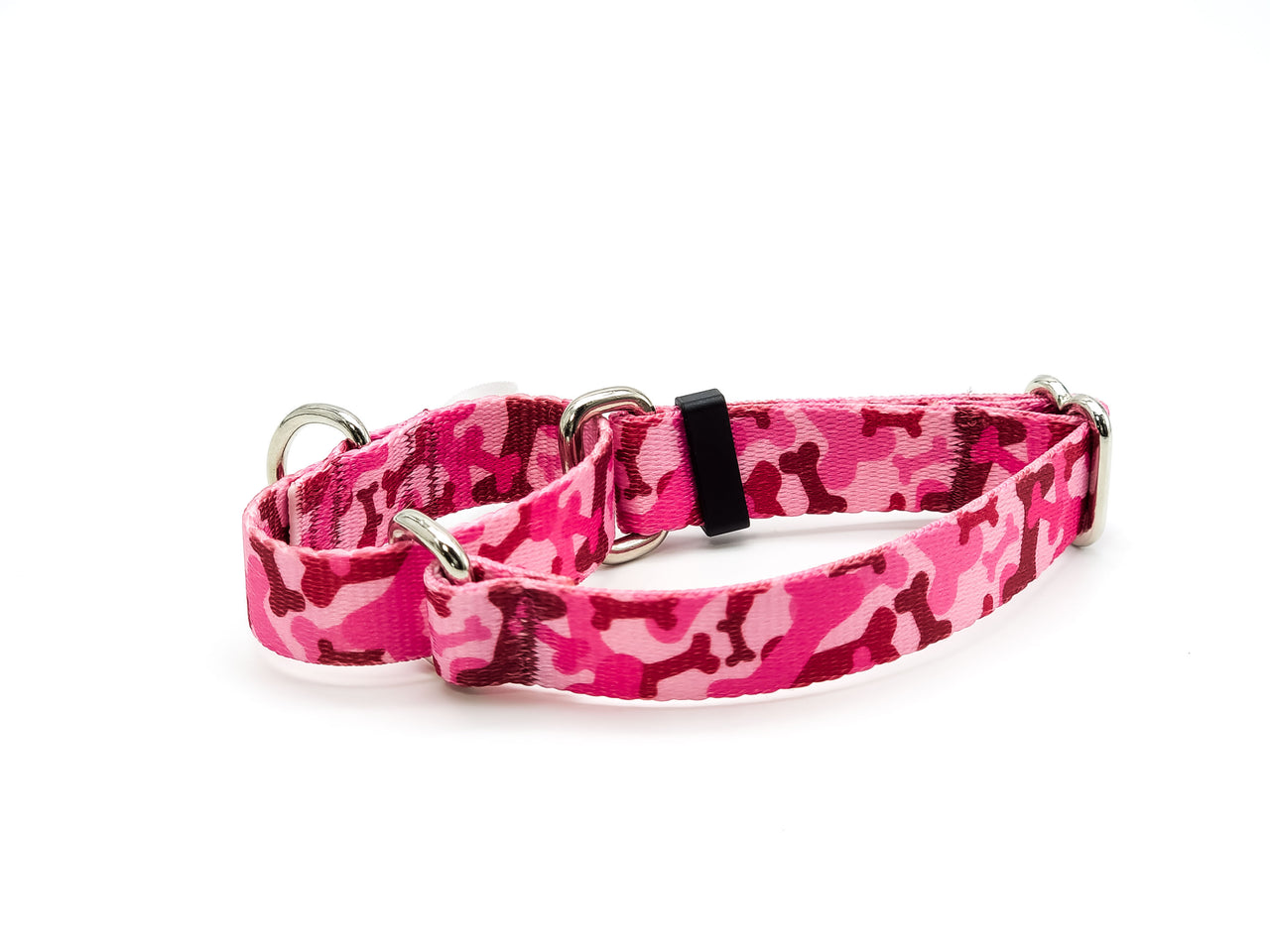 Pink Bones Camo | printed webbing Martingale - Small 9"-12" in 3/4" wide