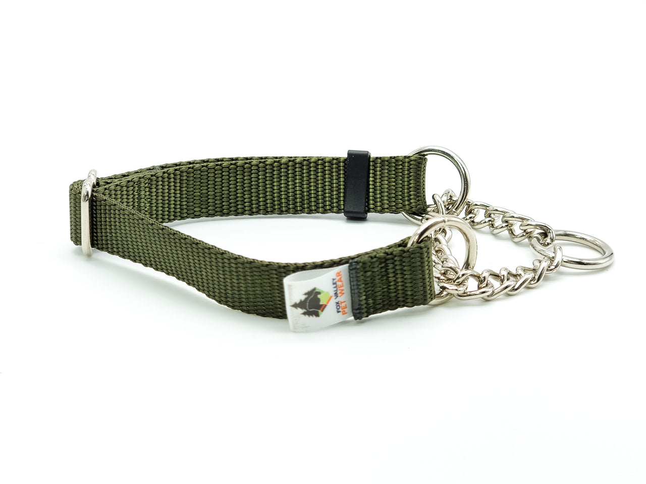 Olive Drab Chain Martingale | Medium 12"-17" in 3/4" wide