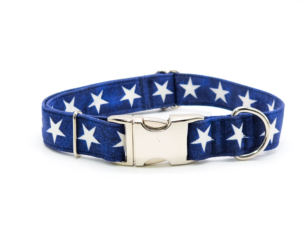 Stars on Navy | Cotton Fabric | Flat Side Release Collar | Large 14"-23" in 1" wide