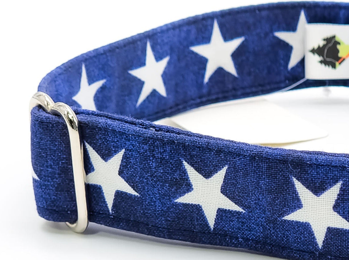 Stars on Navy | Cotton Fabric | Flat Side Release Collar | Large 14"-23" in 1" wide