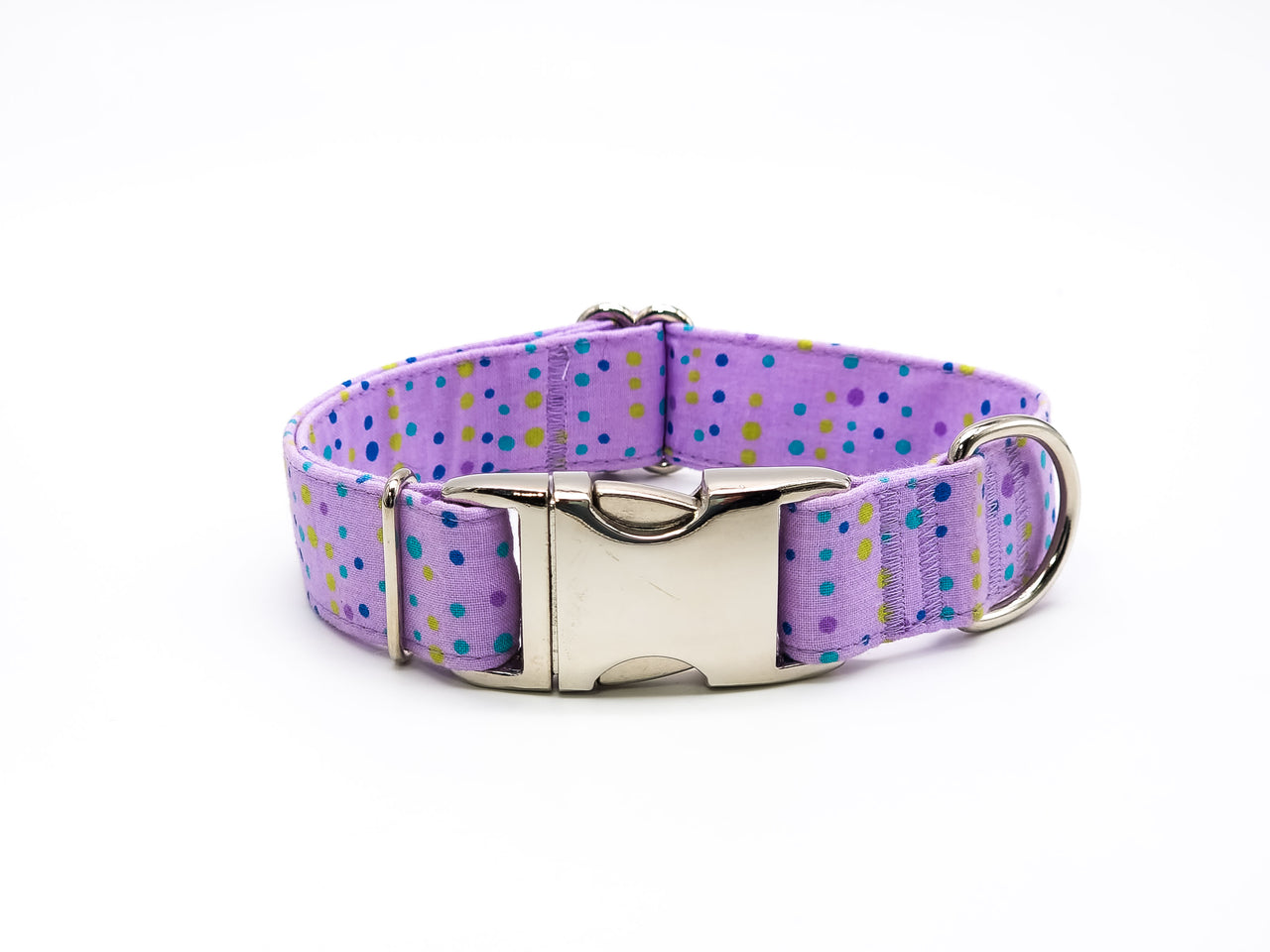 Lavender Multi-Dots | Flat Side Release Collar | Medium 11"-16" in 1" wide