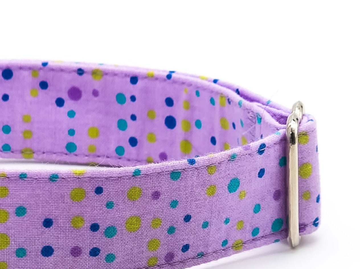 Lavender Multi-Dots | Flat Side Release Collar | Medium 11"-16" in 1" wide