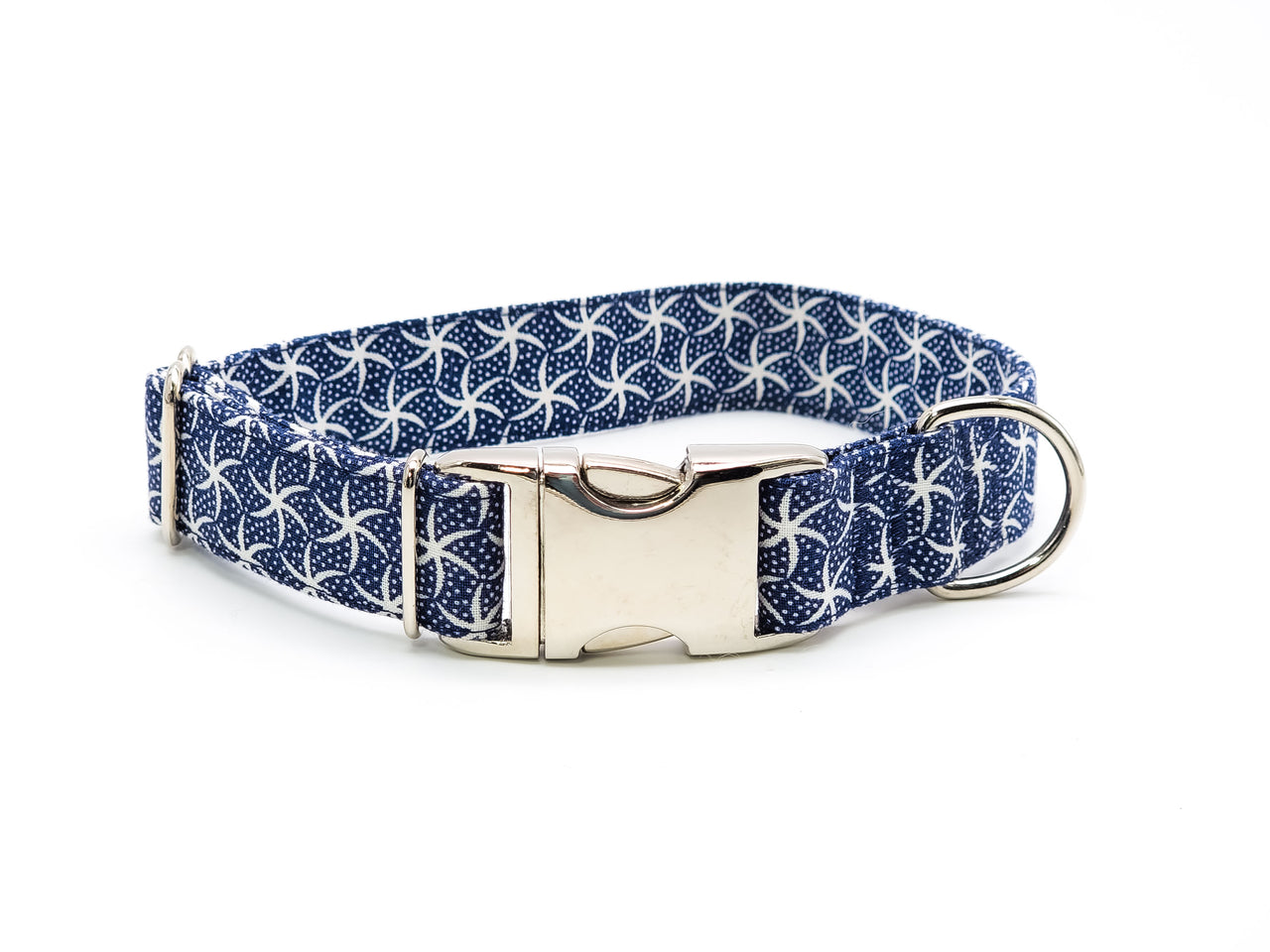 Navy Starfish | Flat Side Release Collar | Medium 11"-16" in 1" wide