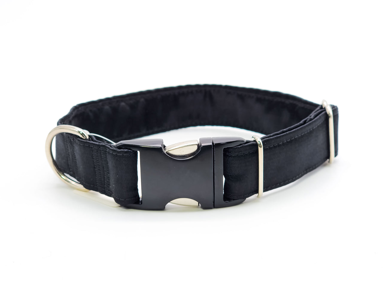 Black Satin | Flat Side Release Collar | Medium 11"-17" in 1" wide