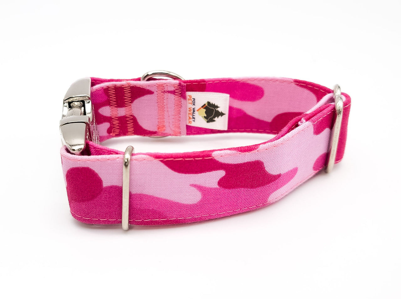 Pink Camo | Cotton Fabric | Flat Side Release Collar | WIDE Small 9"-12" in 1" wide