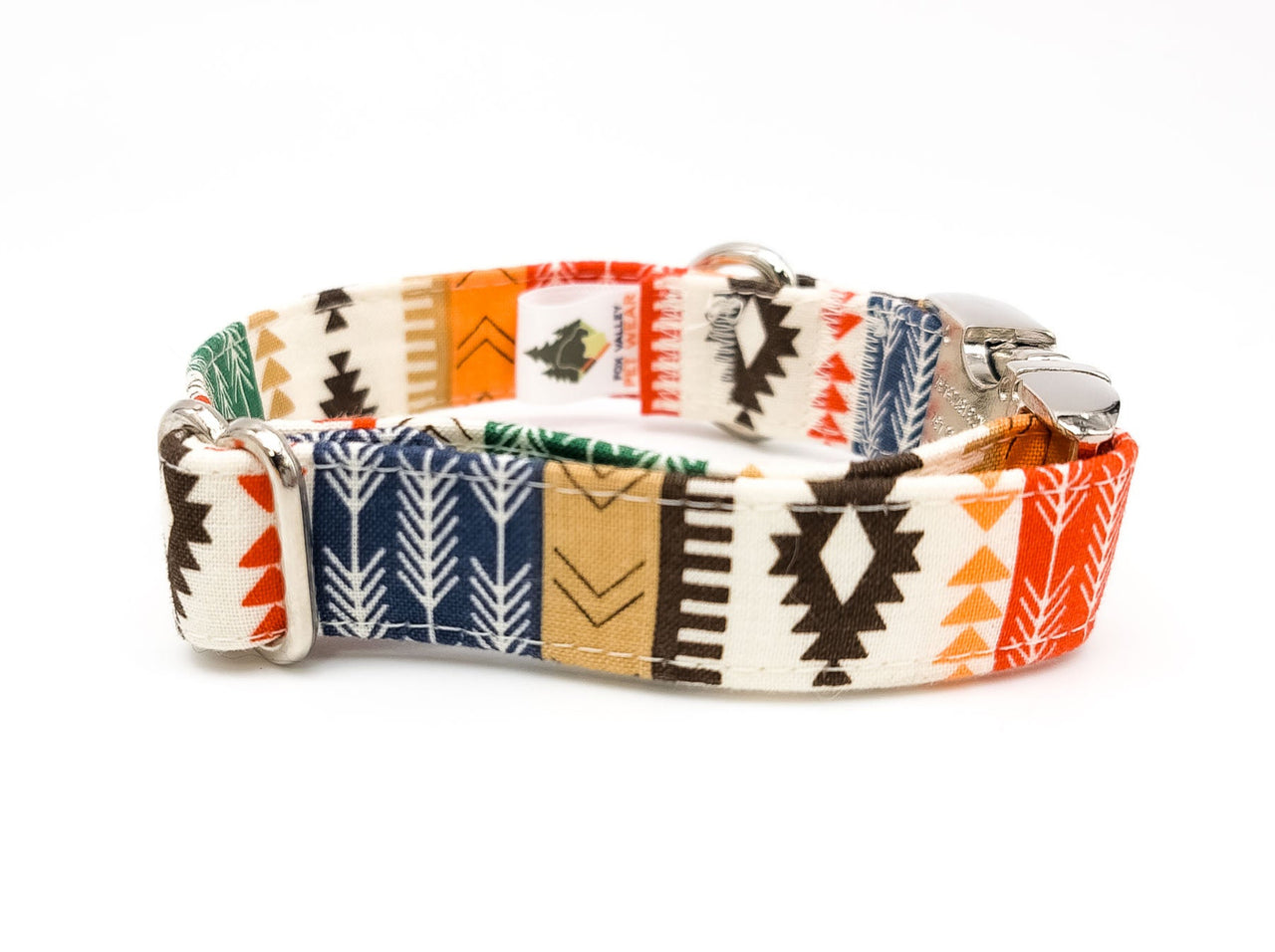 Tribal Aztek | Cotton Fabric | Flat Side Release Collar | Small 9"-13" in 3/4" wide