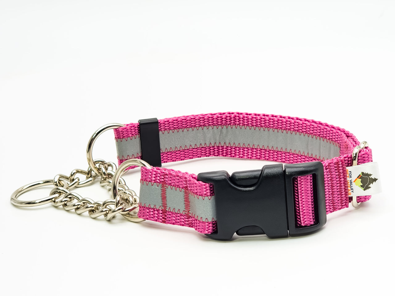 Quick Release Chain Martingale | reflective Rose | Large 16"-22" in 1" wide