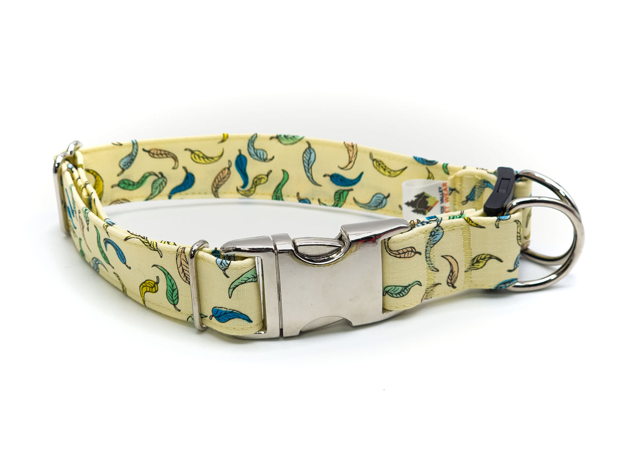 Leaves on Yellow BreakAway Dog Collar | Cotton Fabric