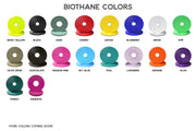 Color swatches of Biothane material with names below each color.