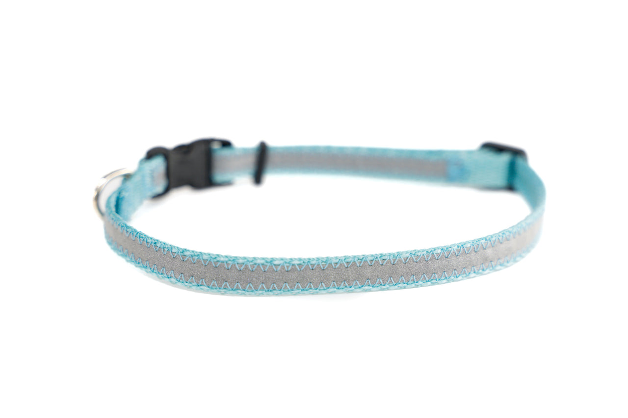 Reflective Aqua Blue Safety Cat collar | 3/8" wide | fits LARGE cats (9"-14")