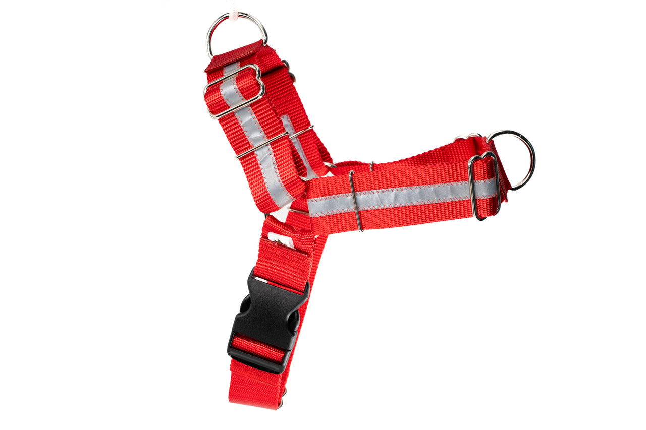 SPECIAL - Dual-Attach No Pull Harness | Large+| Red reflective | 1.5" wide | plastic buckle