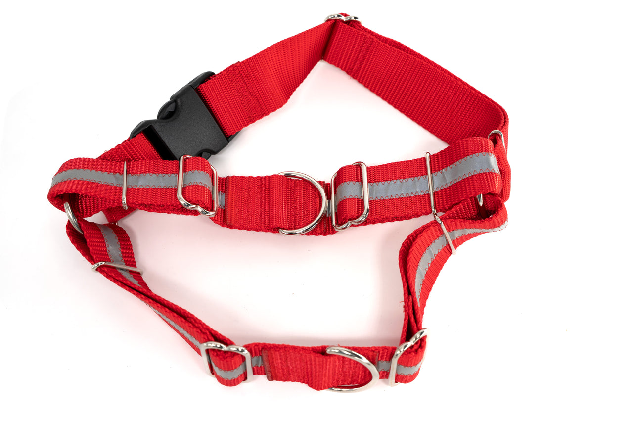 SPECIAL - Dual-Attach No Pull Harness | Large+| Red reflective | 1.5" wide | plastic buckle