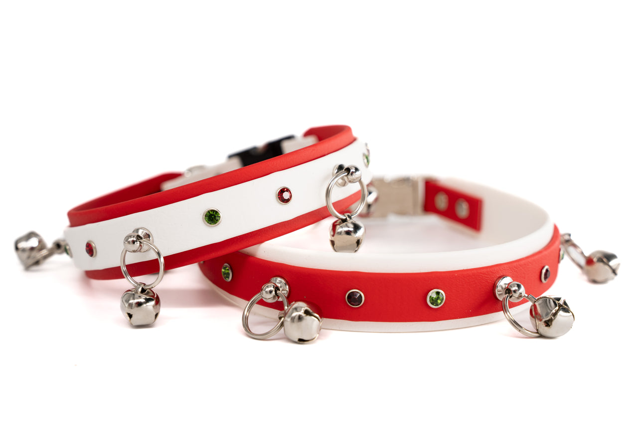 Waterproof Crystal Studded Collar with bells - Holly Jolly edition!