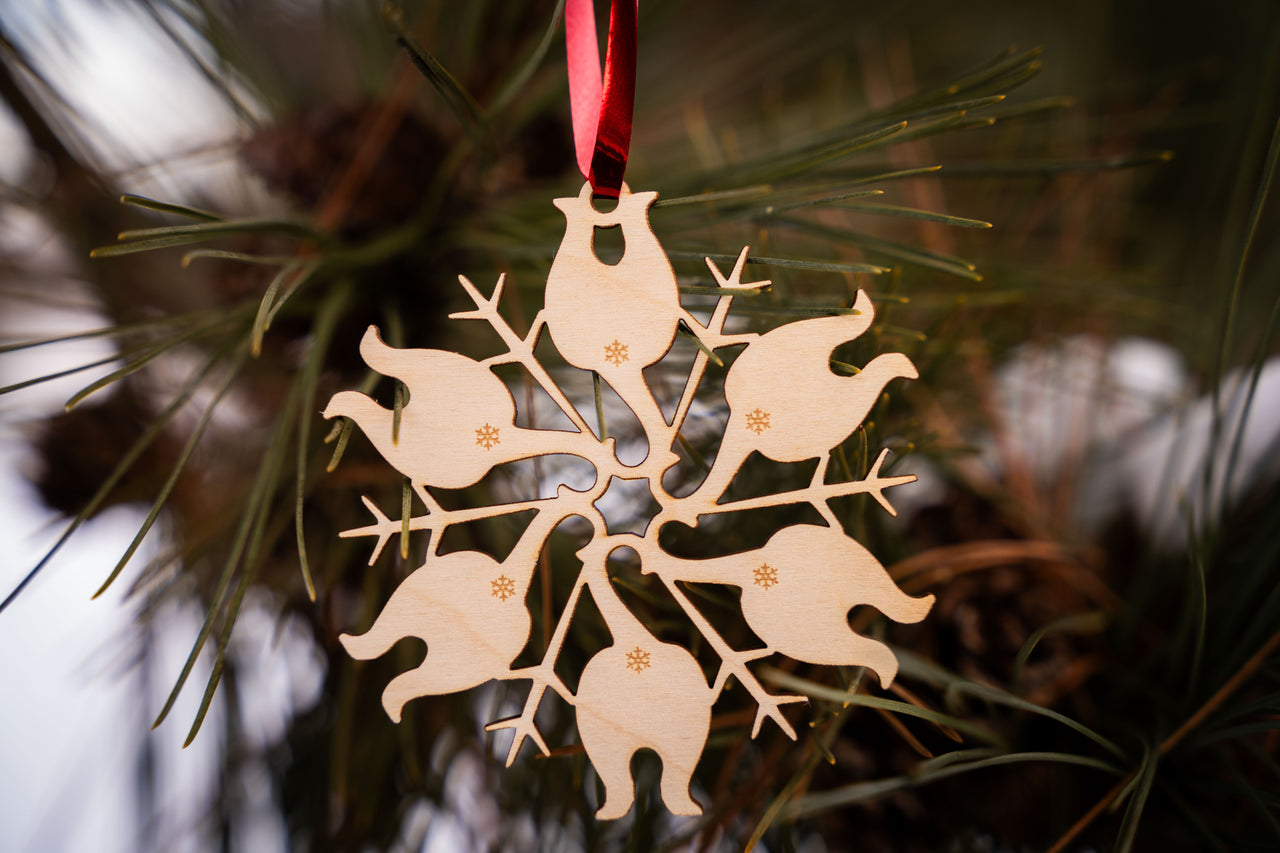 Cat Butt Snowflake Wooden Ornament