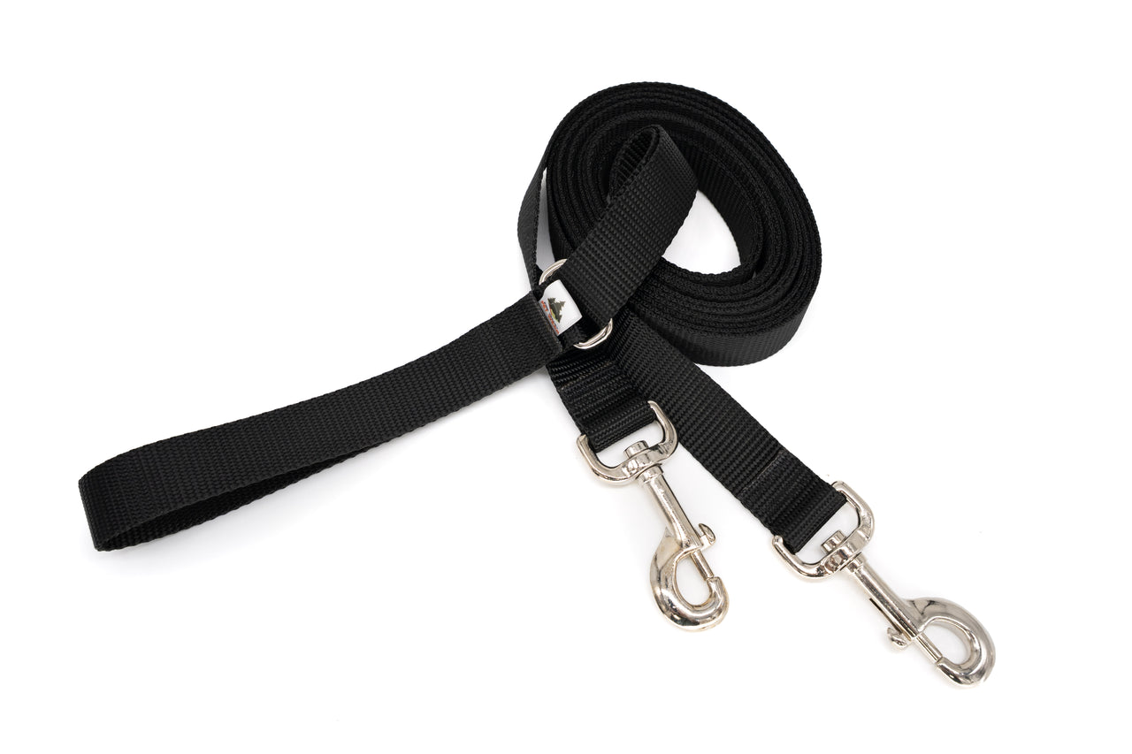 Black Dual Attach Leash With Sliding Handle | 1" wide | 7ft