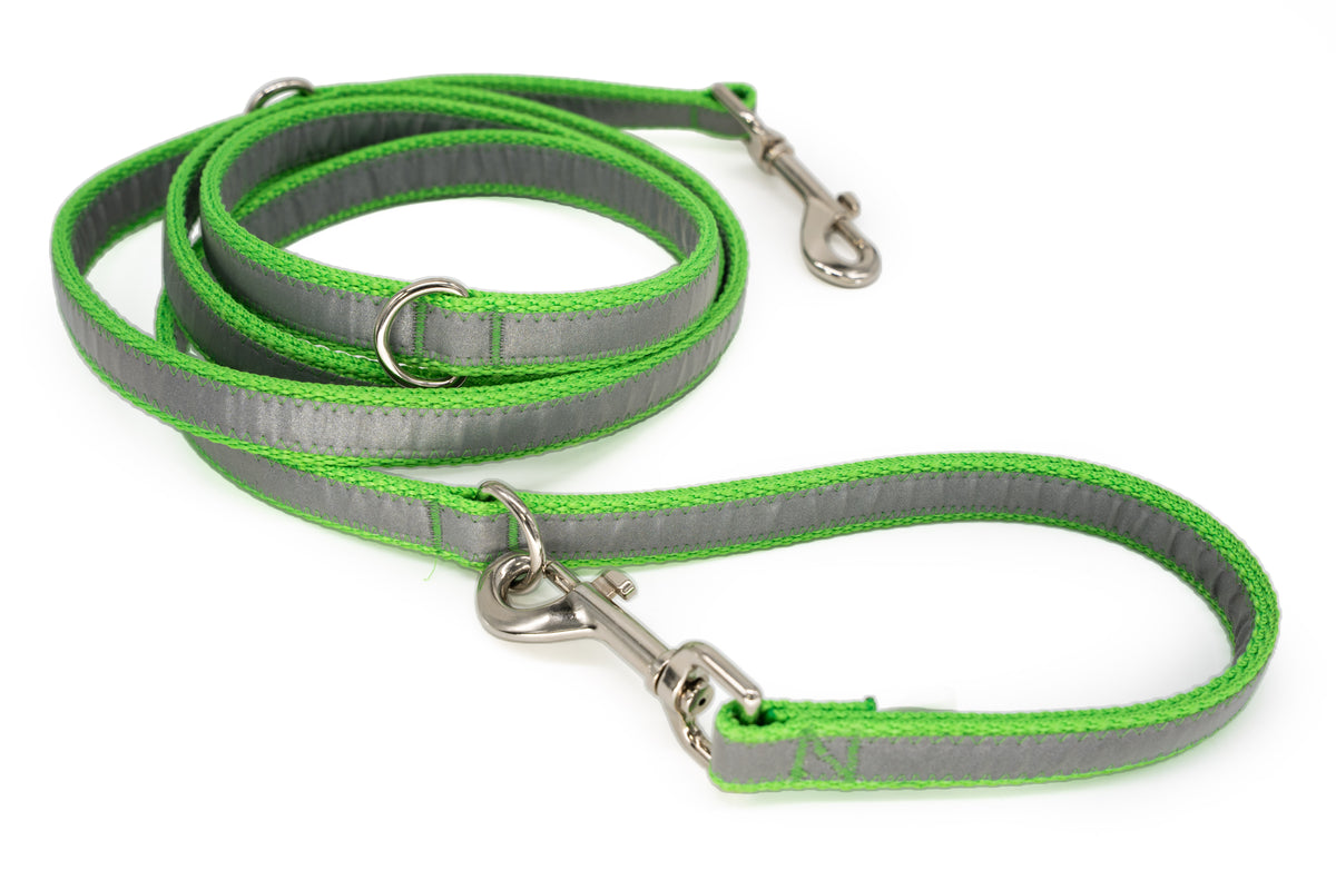 Lime Green - Multi Function Reflective Leash | 3/4" wide | 7ft