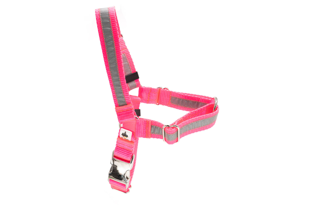 Reflective No Pull Harness - Medium - Hot Pink | 1" wide | Silver metal buckle