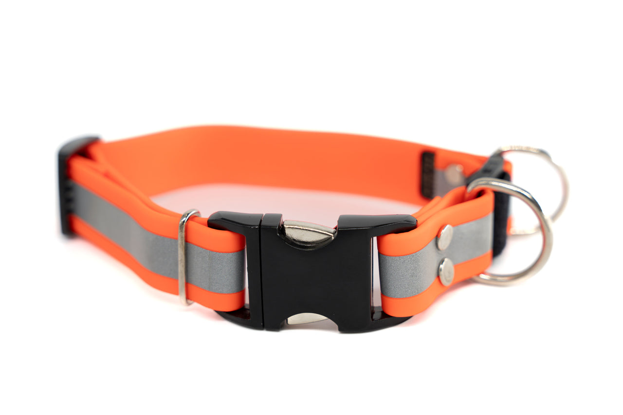 BREAKAWAY | Waterproof Biothane | Reflective Orange | Medium 12-18" | 1" wide | black metal buckle