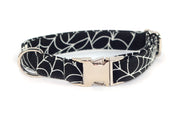 Glow in the Dark Spider Webs adjustable dog collar, small 5/8" - Fox Valley Pet Wear