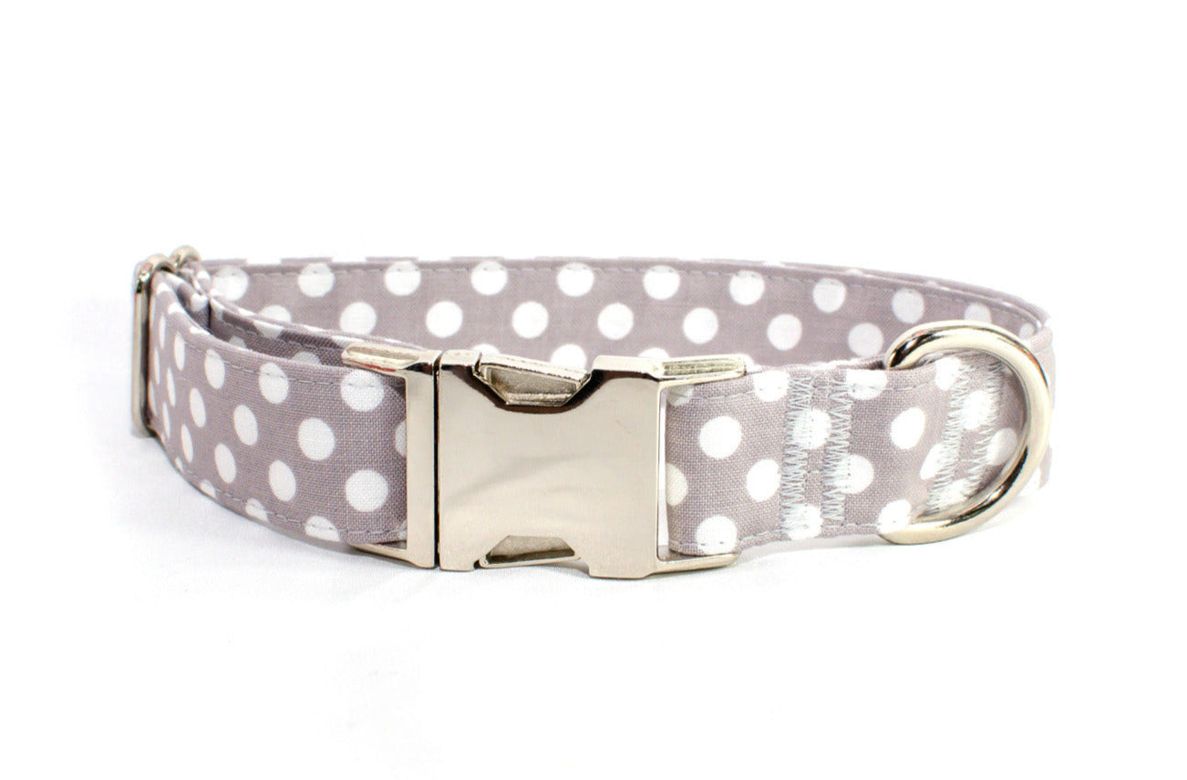 Gray with White Polka Dots Adjustable Dog Collar - Fox Valley Pet Wear