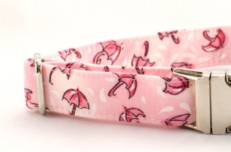 Stormy - Rainy Day Umbrellas in Pink Adjustable Dog Collar - Fox Valley Pet Wear